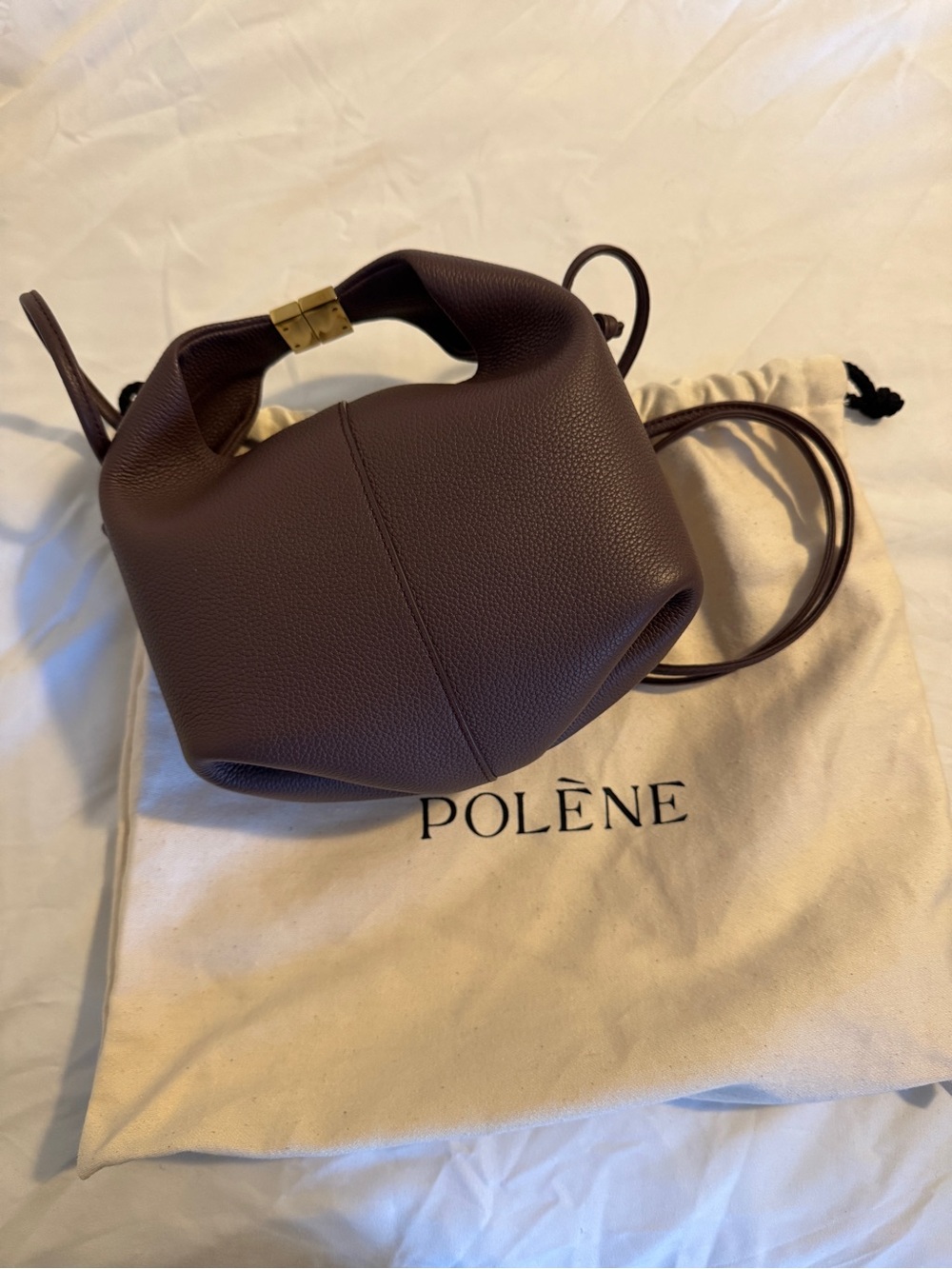 Polène Brown Pebbled Leather Mini Shoulder Bag with Gold-Tone Clasp